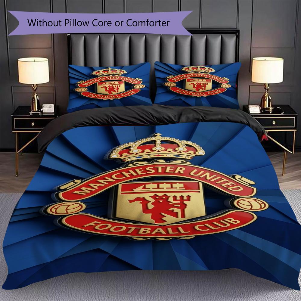 Manchester Glory Emblem Three-piece set (1 * duvet cover + 2 * pillowcase, without core) 2D Flat Bedding set Christmas birthday gift