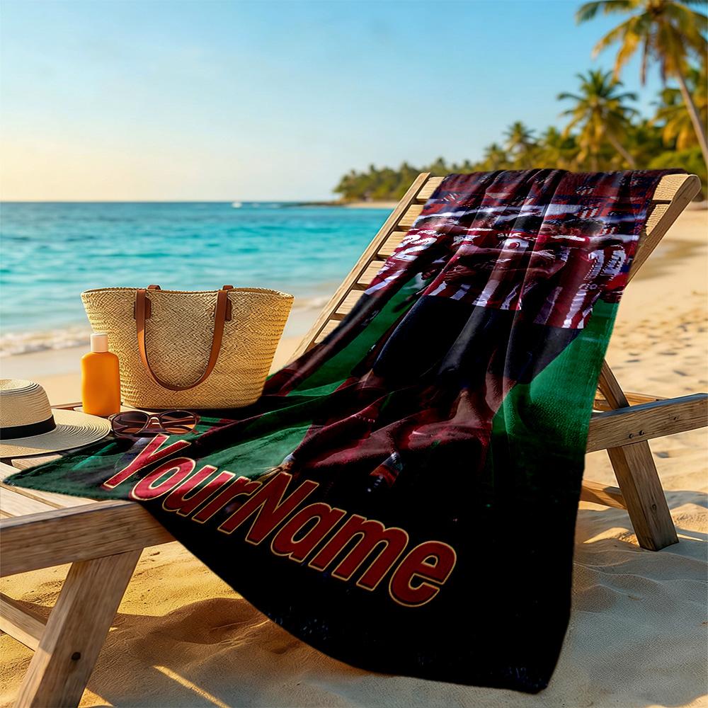 Atletico Madrid Customize Text Beach Towel High Absorbency & Quick-Dry Ideal for Travel Outdoor Swim Pool Yoga Surf Camping Hiking Gym Gift Holiday