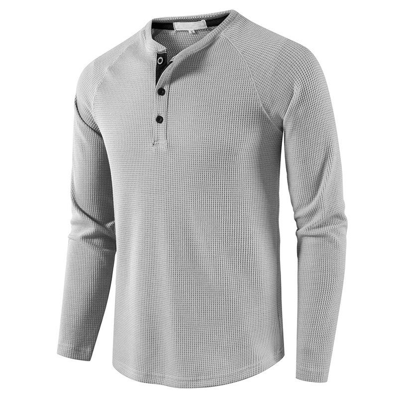 Мужская повседневная футболка-henley с вафельной вязкой, с длинным рукавом