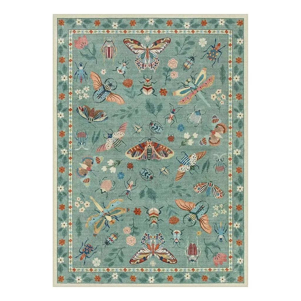 Elegant Botanical Insect Print Rug for Modern Living Room, Bedroom and Kitchen Dining Non-Slip Decor Washroom Floor Mat Alfombra