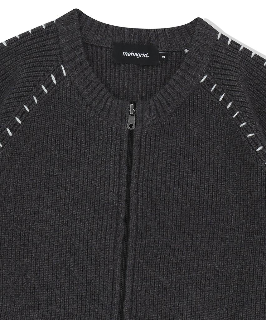 MAHAGRID Stitch Zip-Up Knit Charcoal(Mg2Fsmk680A)