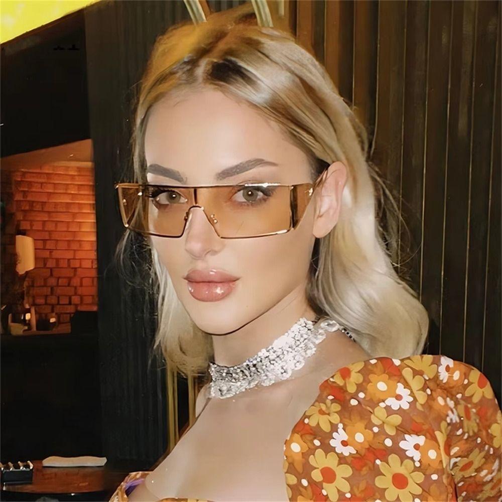 2026 Fashion Punk Rectangle Women Sunglasses Retro Luxury Metal Golden Frame Sun Glasses Shades UV400 Eyeglasses Y2K Punk