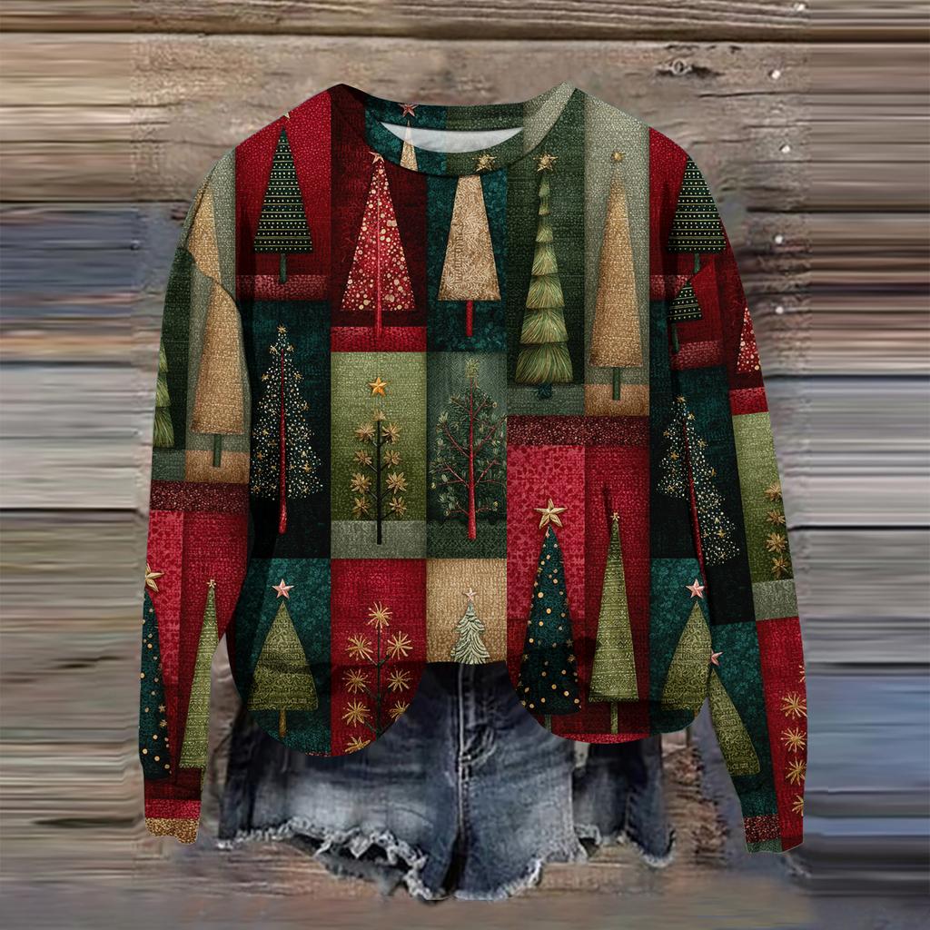 Women's Fashion Printed Long Sleeve Loose Round Neck Sweatshirt Top Fall