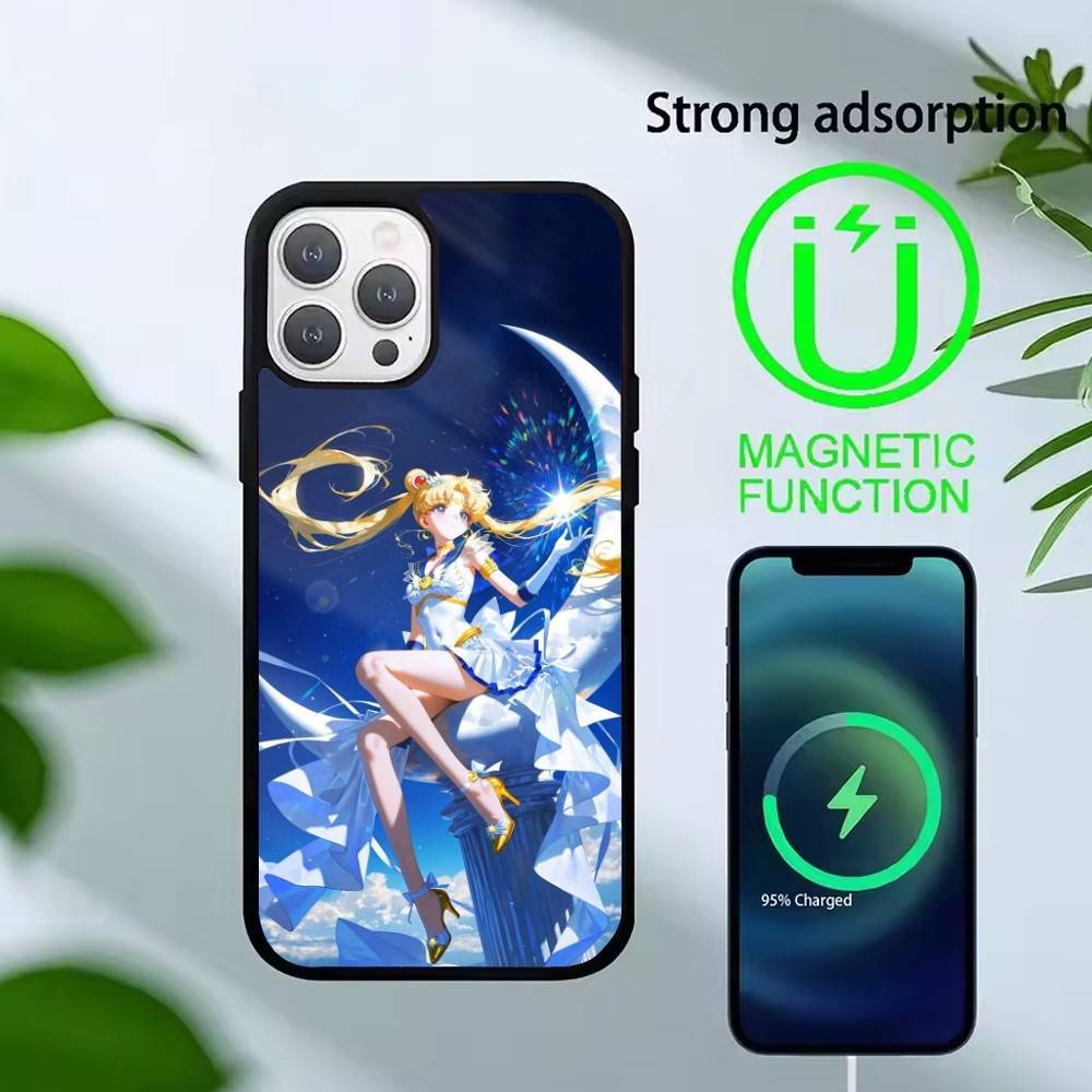 Cartoon P-Sailor Moons Phone Case For iPhone 17,16,15,14,13,Pro,Max,Plus,Magnetic For Magsafe Wireless Charging
