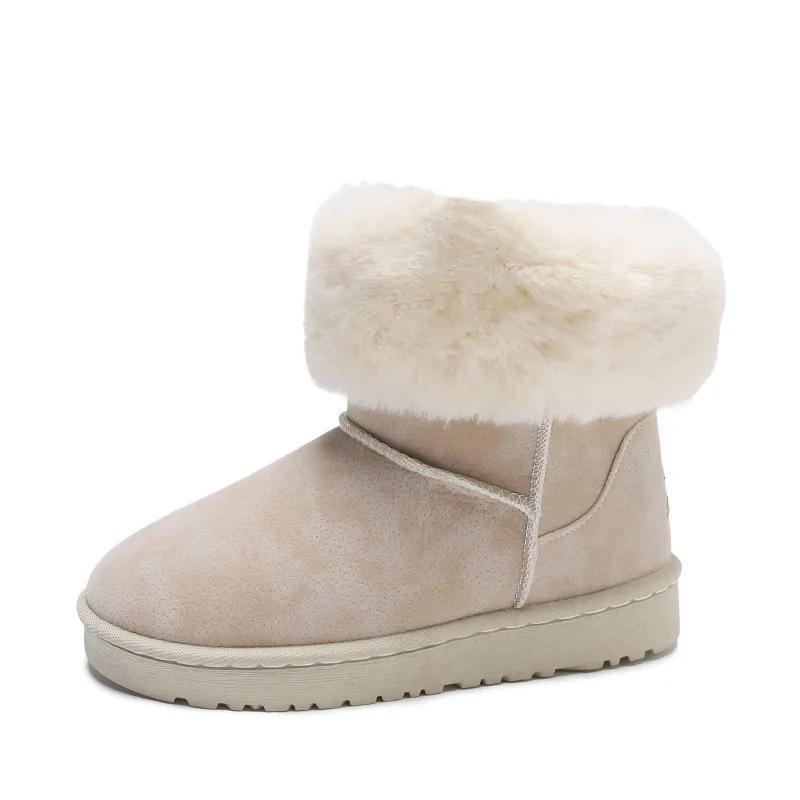 Fashion Platform Ladies Snow Boots Mid Calf Black Female Shoes Half High Chunky Suede Elegant with Low Heels Round Toe Boot Plush Gothic