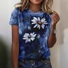 Summer Women's Clothing Clear 3D Printed Floral Pattern Round Neck Short Sleeved T-Shirts Women’s