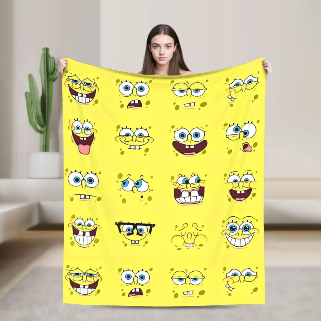 Cartoon Animated Blanket Cover SpongeBob SquarePants Fleece Throw Blankets Bedding Couch Portable Ultra-Soft Warm Bedspreads