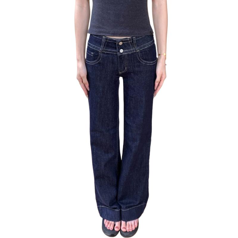 Design Sense Low Waist Spice Girl Large Size Jeans Women's New Elastic American Loose and Skinny Flared Pants