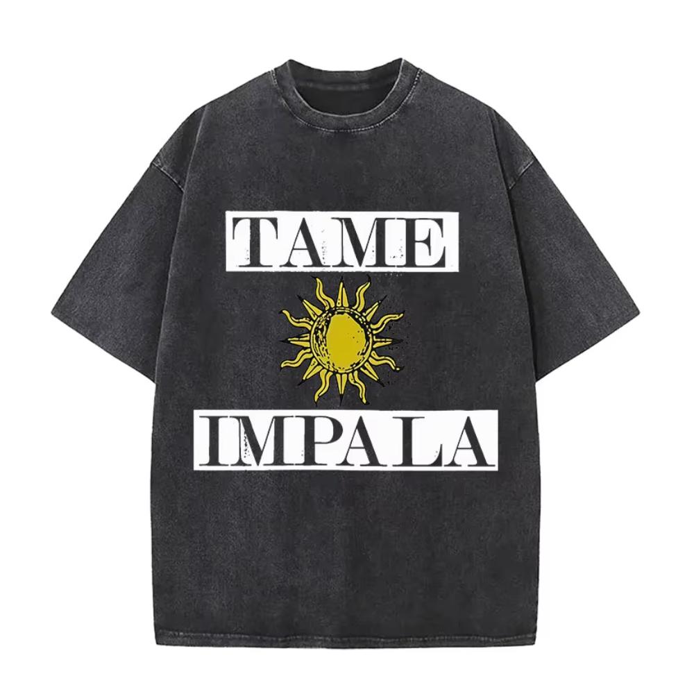 Rock Band Tame Impala Deadbeat Tour 2026 Vintage Washed T-shirt Unisex Hip Hop Gothic T Shirt Casual Oversized Short Sleeve Tees