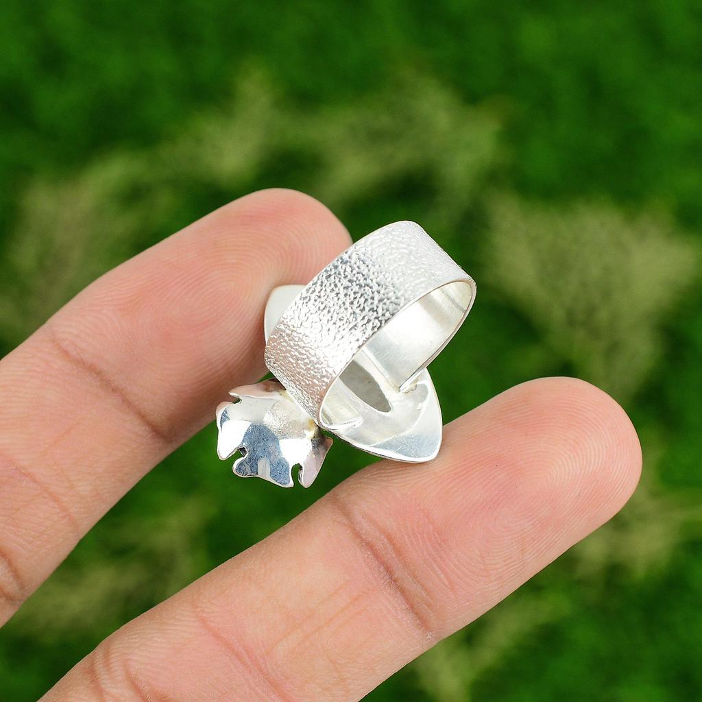 Natural Rainbow Moonstone 925 Silver Statement Flower Ring Size 9.25 For Women