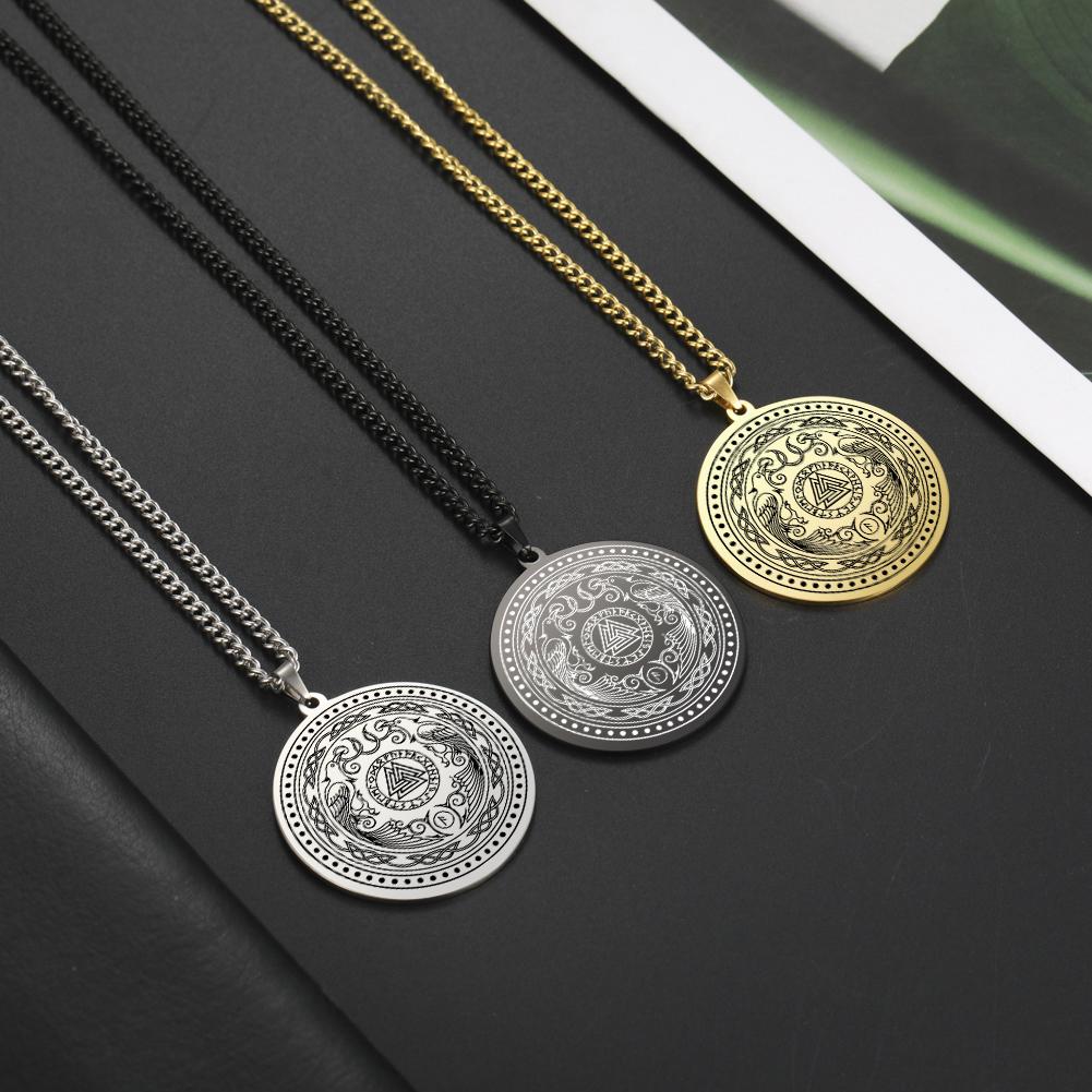 Ожерелье с подвеской Huginn and Muninn Raven Crow из нержавеющей стали Triquetra Celtics с узлом, рунический круг, амулет, ювелирные изделия викингов