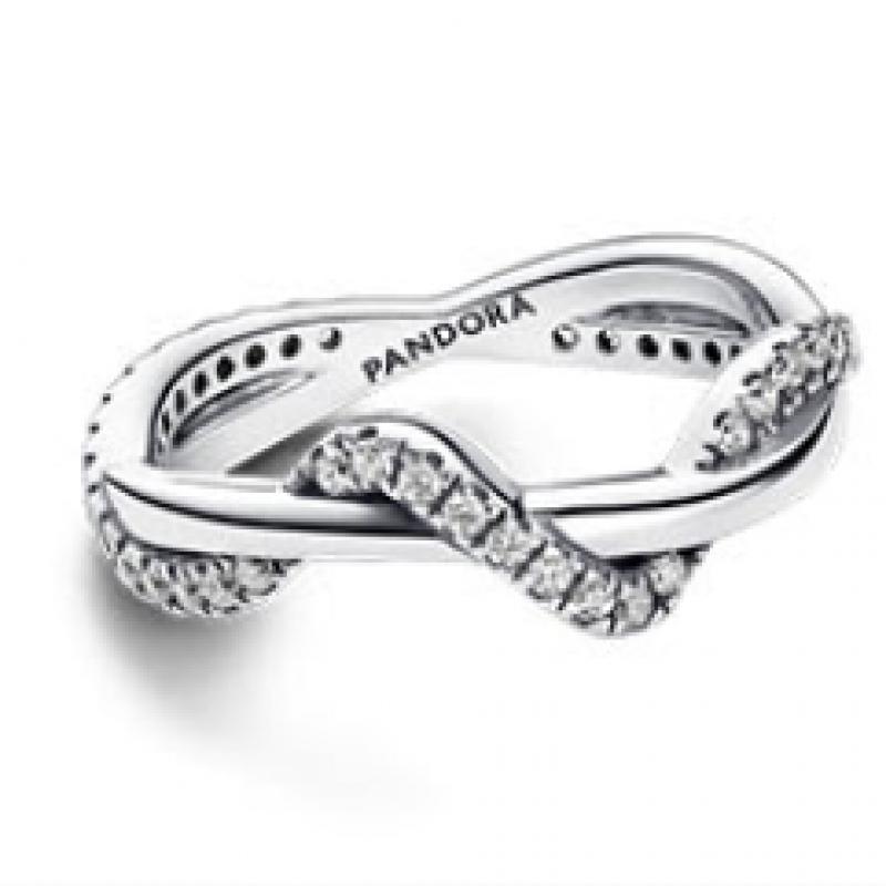 Pandora Sparkling Intertwined Wave Ring 193098c01