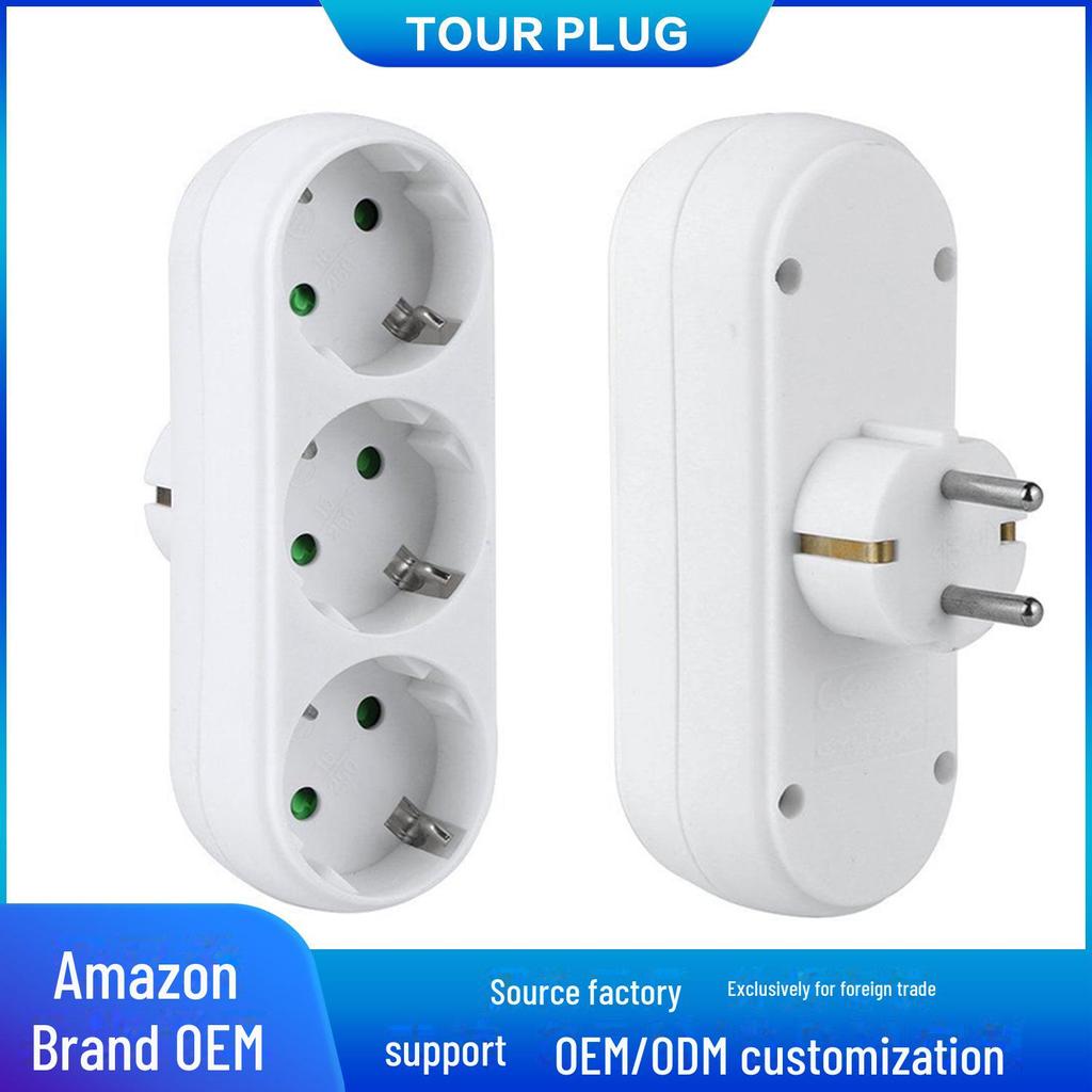 European/German Power Conversion Plug: 1-to-3 Socket Adapter