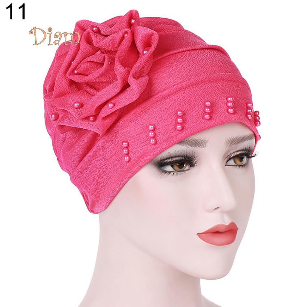 Tenfyer Fashion Flower Floral Beads Women Head Wrap Hat Turban Hijab Gift