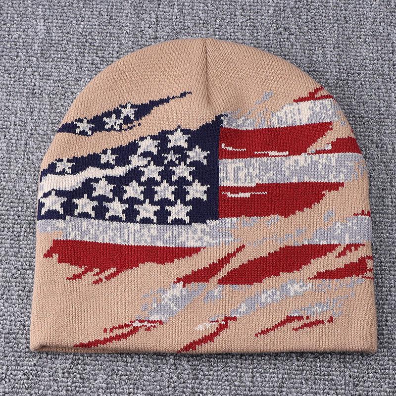American vintage jacquard American flag knit hat for men and women, autumn and winter trendy warm street knit hat