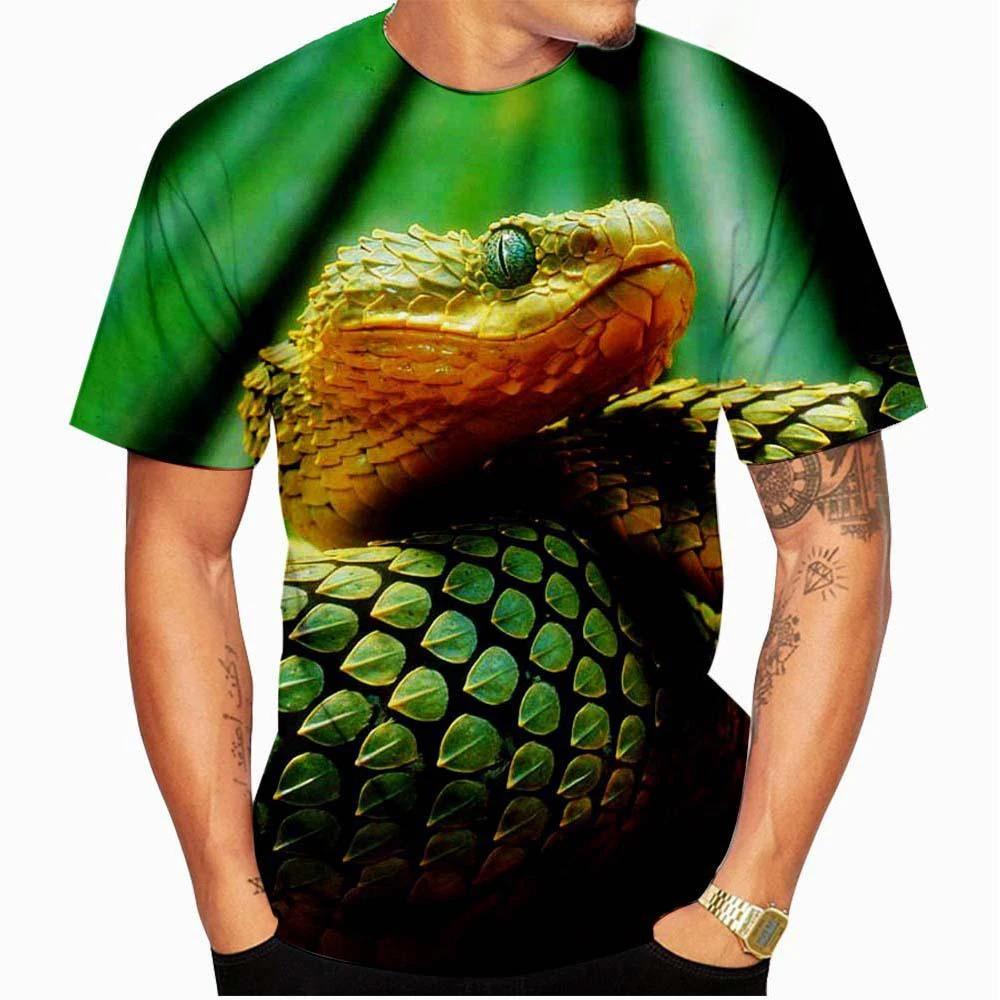 Модные футболки с принтом змеи 3D для мужчин/женщин, крутая футболка с графическим принтом, детская футболка унисекс, большие размеры 100-6XL