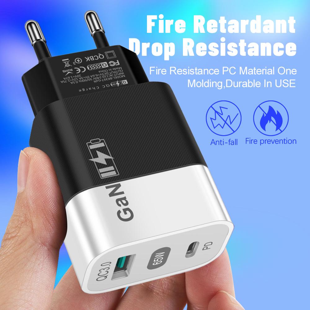 Новое 33-ваттное USB-зарядное устройство GaN с QC 3.0 и PD, поддерживает быструю зарядку 9 В и 12 В - Стандарт США/ЕС.