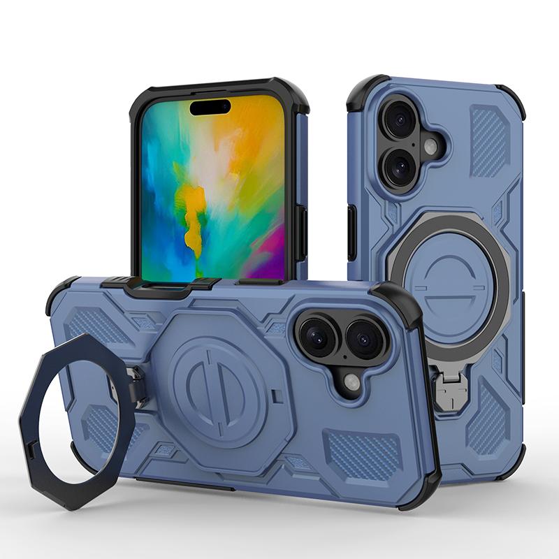 KEYSION Противоударный магнитный чехол для iPhone 16 Pro Max с вертикальной металлической подставкой-кольцом для просмотра в реальном времени, чехол для телефона для iPhone 15 Pro Max