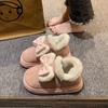 Модные плюшевые хлопковые туфли с бантом, искусственная замша, неглубокие слипоны с круглым носком, женские короткие хлопковые ботинки на плоской подошве, простые повседневные зимние