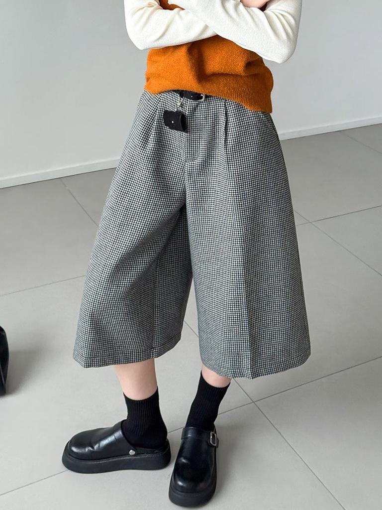 Ju Zhi Early Autumn Plaid Wool Wide-Leg Retro Houndstooth Pants