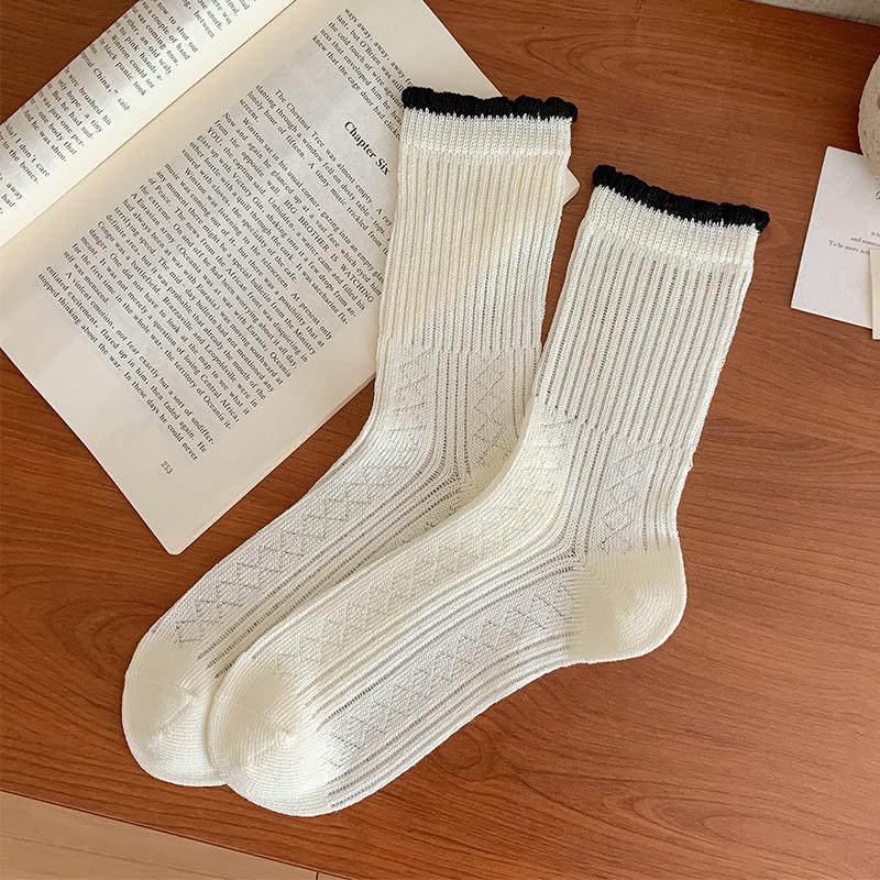 Женские летние тонкие новинки дышащая сетка темный цветок свободный раструб студенческий стиль носки-гольфы