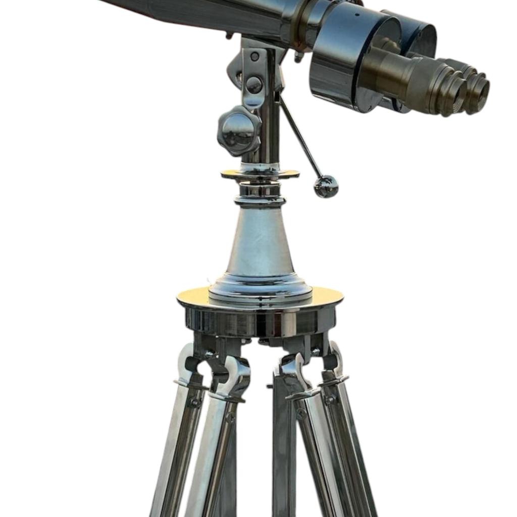 Морской латунный бинокль 1920-х годов на регулируемом хромированном/никелированном штативе | Викторианская реплика 15x80 | Домашний декор и морской подарок