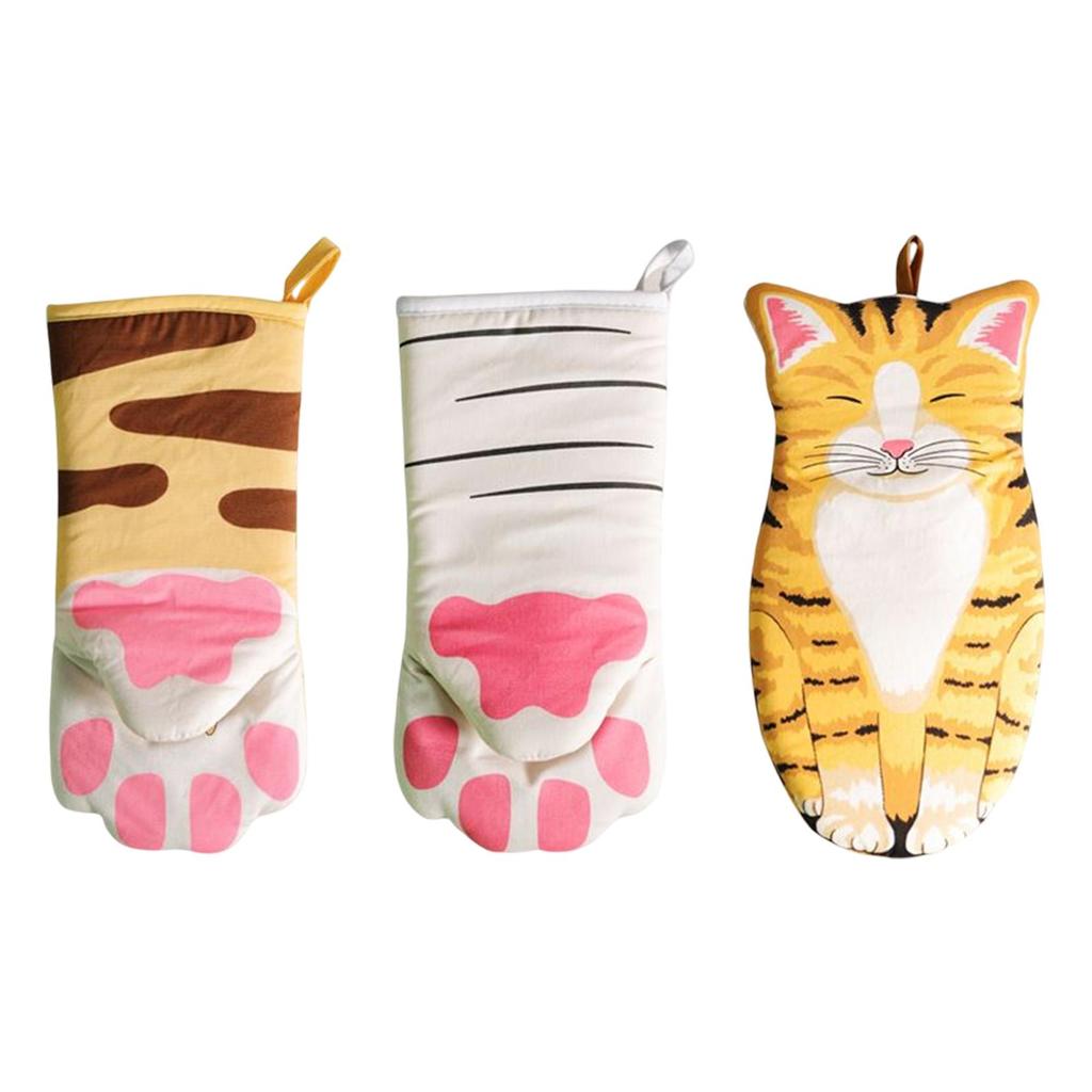 with Lanyard Microwave Oven Gloves Cat Shaped Thickened Comfortable Breathable Kitchen Supplies for Household Pastry Grilling
