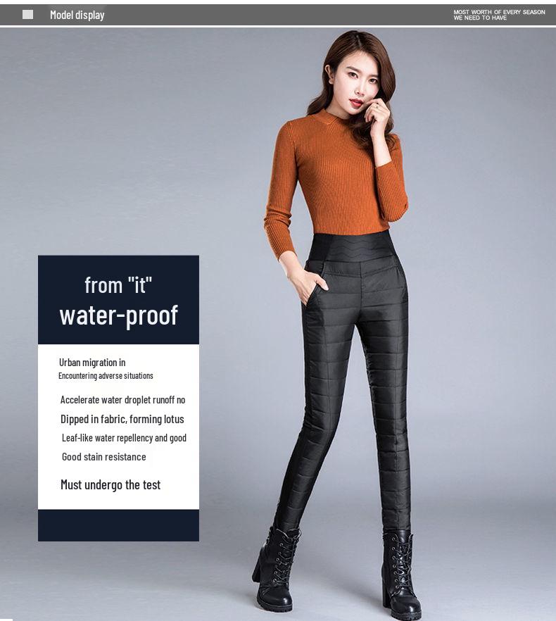 Женские утепленные пуховые брюки с высокой посадкой - Приталенный крой, Большой размер, На флисовой подкладке, Теплая зимняя одежда для женщин среднего и пожилого возраста