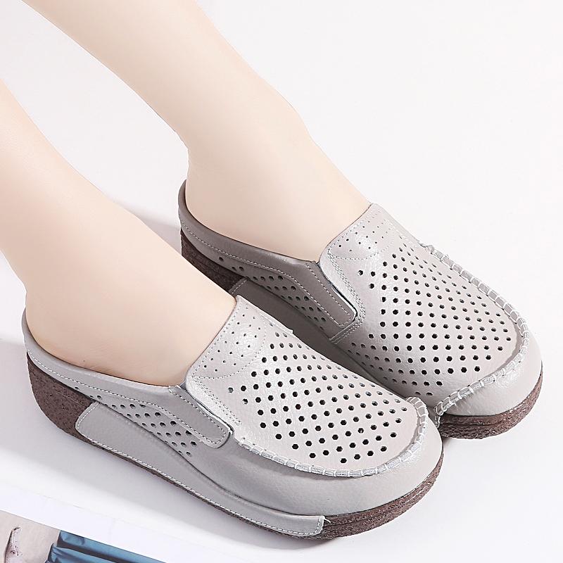 Ladies Clogs Platform Loafers Casual Elegant Cow Leather Slippers Women White Thick Sole Shake Shoe