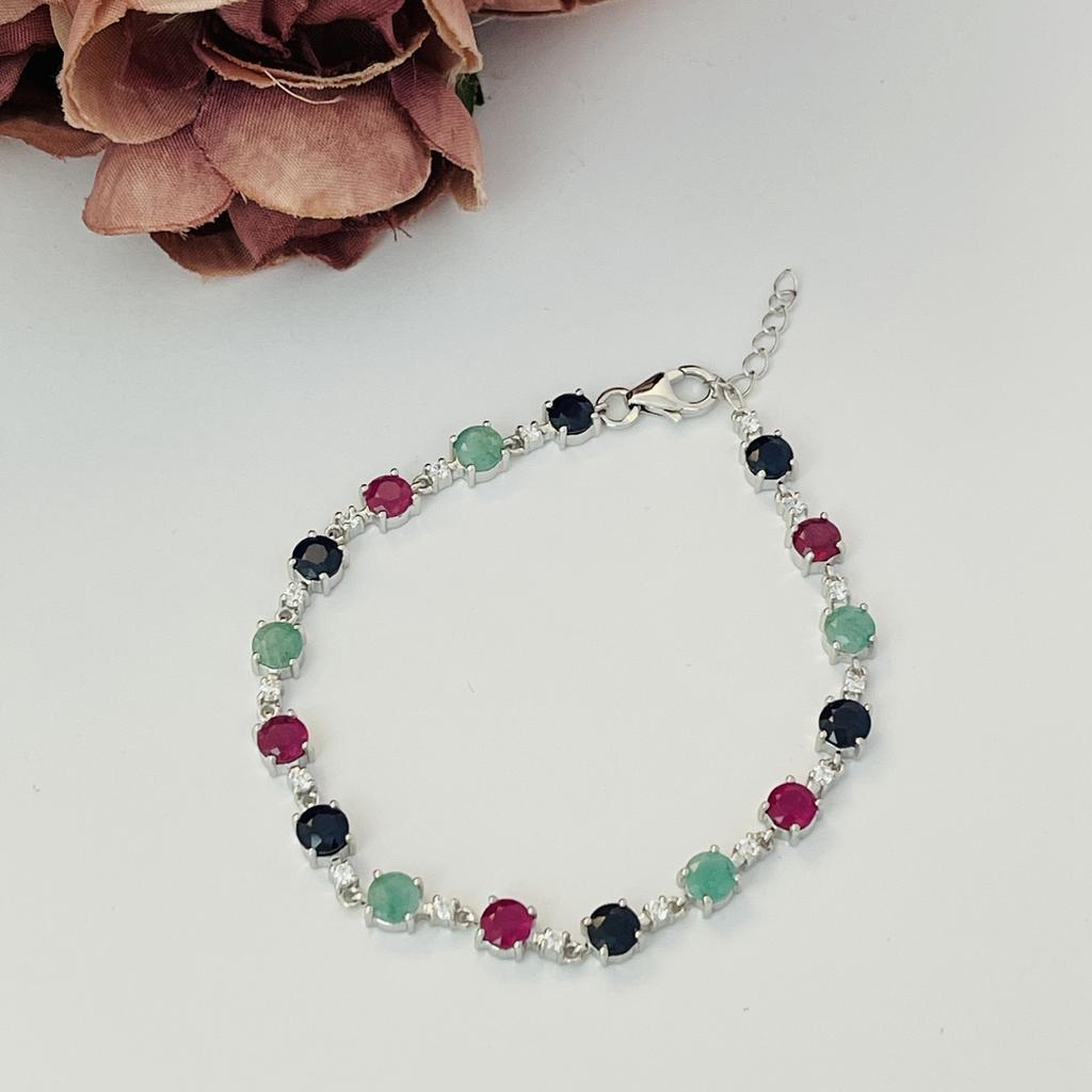 Silver Bracelet with 11.394ct Natural Sapphire, Emerald, Ruby (2106951)