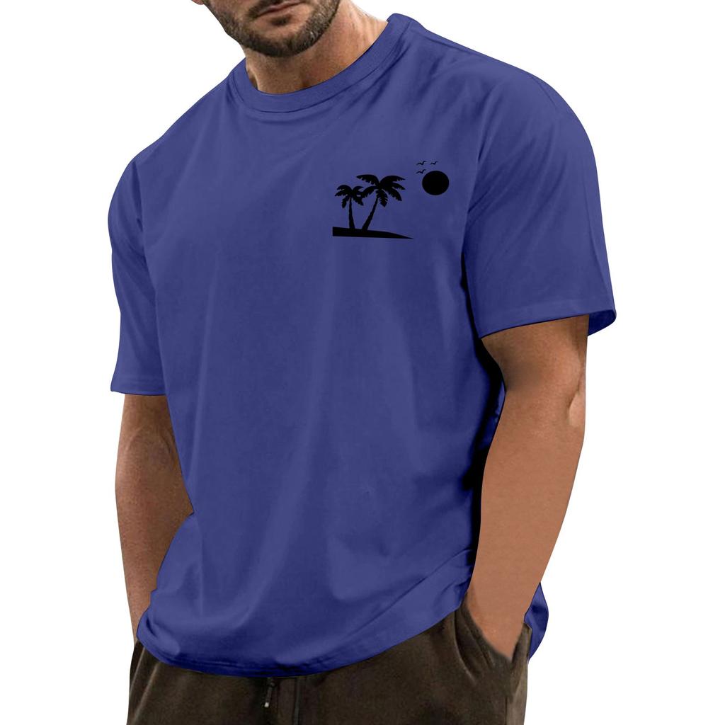 Мужская модная повседневная футболка с круглым вырезом и короткими рукавами с гавайским принтом