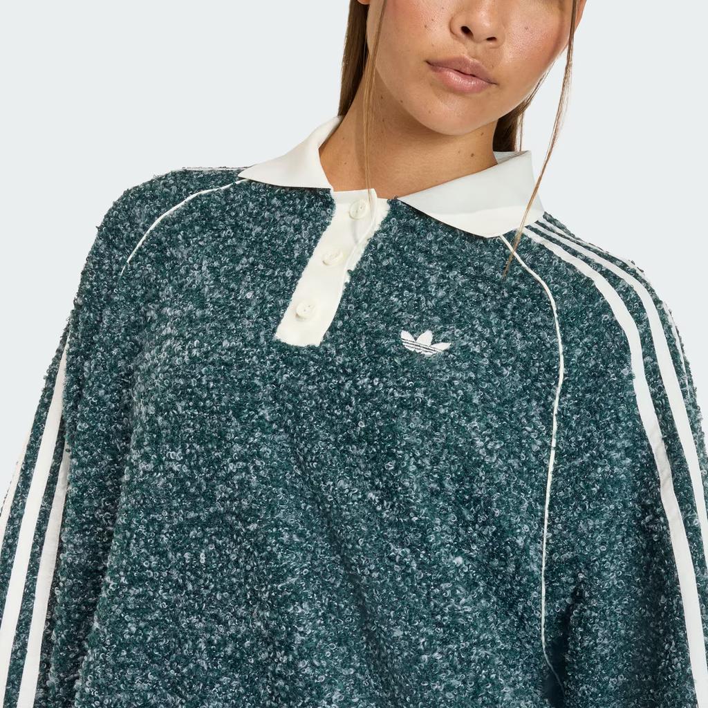 Adidas Оригинальные FW25 Букле Свободного кроя Поло с длинным рукавом в полоску Женские топы KS7790