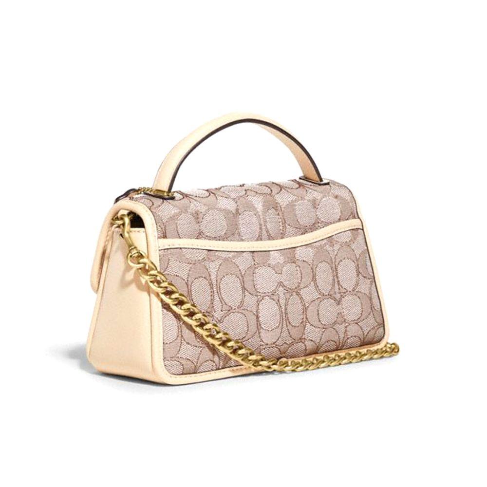 Coach Сумка-тоут с поворотным замком 20, с верхней ручкой, модная, из хлопка и кожи, через плечо, маленькие женские сумки, лайм, слоновая кость C5279-B4SHG