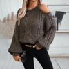 2024 European And American Autumn And Winter New Round Neck Thick Needle Off Shoulder Knitting Fried Dough Twists Sweater For Women