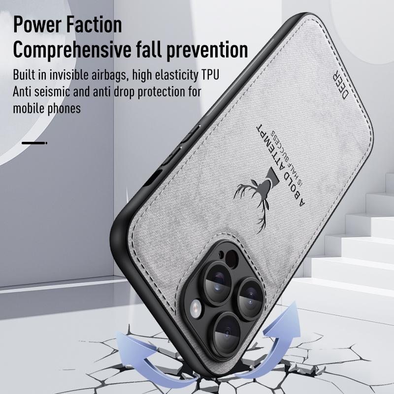 For iPhone 13 Pro Max Phone Case PU Leather Coated PC+TPU Deer Pattern Cover