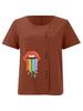 Women's Fashion Lips Rainbow Print Round Neck Short Sleeve T-shirt Summer Casual Cotton Linen Graphic Shirt Leisure Loose Blouse Tops