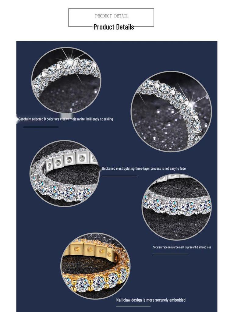 Кольцо-дорожка из стерлингового серебра 925 пробы с муассанитами паве, полностью усыпанное бриллиантами, с платиновым покрытием