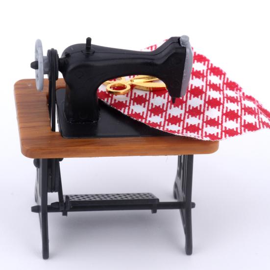 1:12 миниатюрных деревянных швейных машин, набор с нитками, ножницами, аксессуары, декор для кукольного домика, миниатюрная мебель, детские игрушки