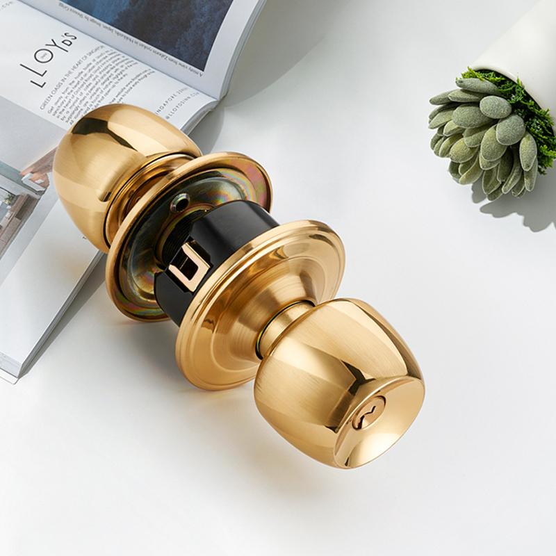 Golden Spherical Door Lock, Door Handle Lock for the Entrance Door with a Key, Bedroom and Bathroom Door Lock Set Entry Lock