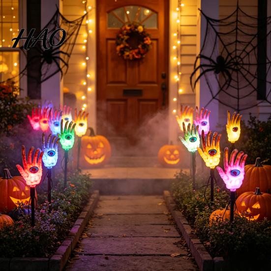 Solar Halloween Stake Lights Skeleton Hand Light, Spooky Ghost Hands Lamp with 20/30 LEDs, Decorative Light Powered for Outdoor Garden Yard