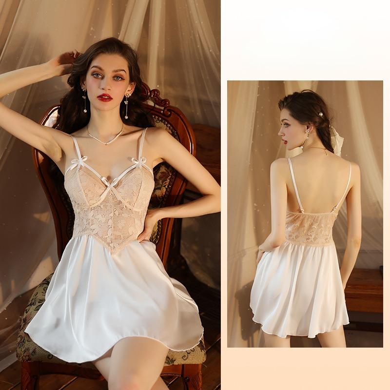 Летнее и осеннее сексуальное кружевное атласное платье с глубоким V-образным вырезом и подвеской для сна