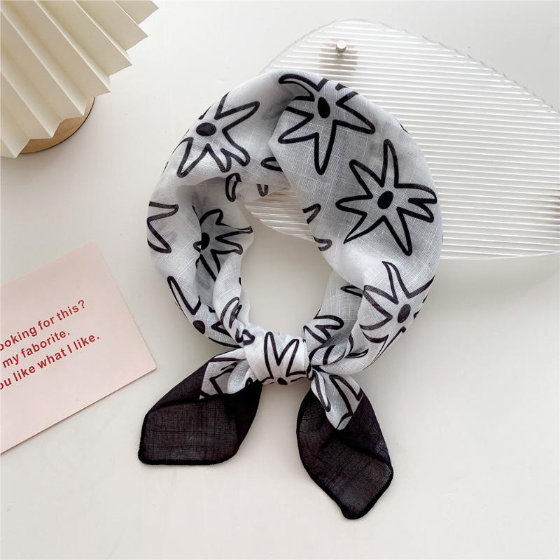 58cm Cotton Linen Women's Scarf Fashion Print for Hair and Neck Square Design