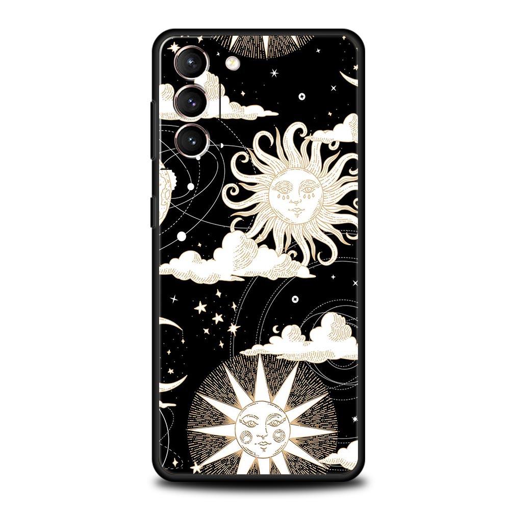 Чехол для телефона Луна Солнце для Samsung Galaxy S26 Ultra S25 Plus S24 FE S23 S22 5G S21 S20 Черный Мягкий