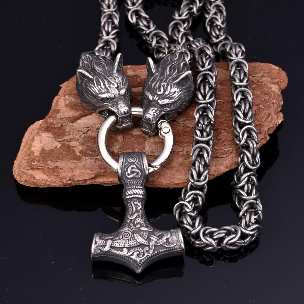 Мужское ожерелье викингов из нержавеющей стали с головой волка Молот Тора кулон ожерелье ювелирные изделия 