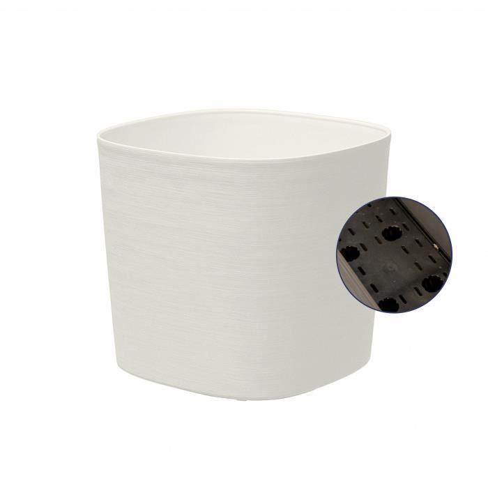 Pot avec réserve d'eau RESPECT - Plastique - Blanc - Carré - 25x25xH21cm - 100% recyclable - Garden ID