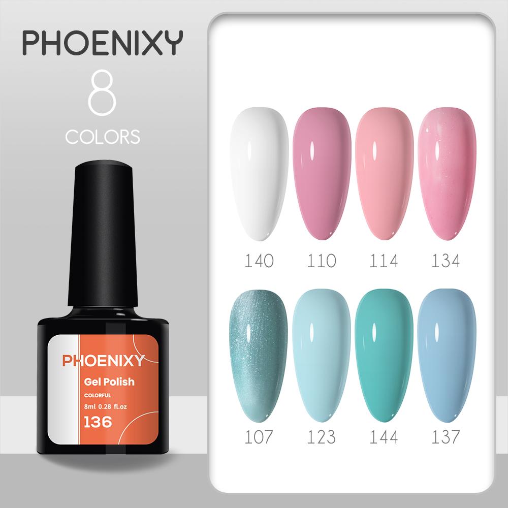 Набор лаков для ногтей PHOENIXY, 4/6/8/10 шт., гибридный полупостоянный светодиодный гель-лак для замачивания, все для маникюра, набор лаков для ногтей
