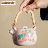 230ml Creative Pink Ru Kiln Lifting Beam Teapot Elegant Strawberry Rabbit Pot Tea Brewing Kettle with Infuser Chinese Tea Set