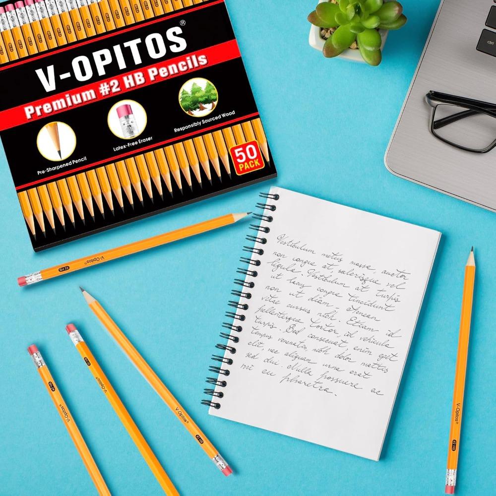 Wood-Cased #2 HB Pencils, 50 Pack Bulk Yellow Pencils with Erasers, Pre-Sharpened, School Classroom Teacher Supplies for Writing, Drawing and Sketchin