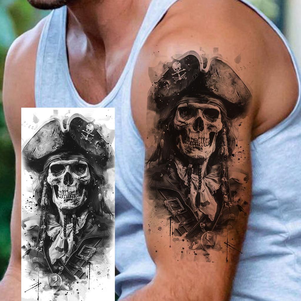 1 Sheet Scary Grim Reaper Skull Temporary Tattoos Halloween Tatoos Long Lasting Waterproof Tiger Wolf Beast Fake Tattoo Stickers
