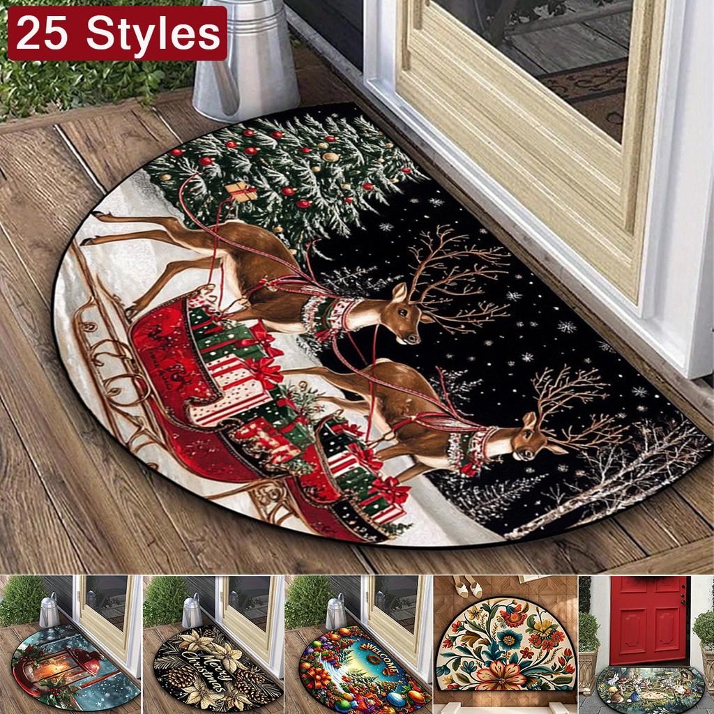 25 Styles Half Circle Christmas Carpet, Entrance Foyer, Anti Slip and Dirt Resistant Welcome Mat, Bedroom Decorative Floor Mat